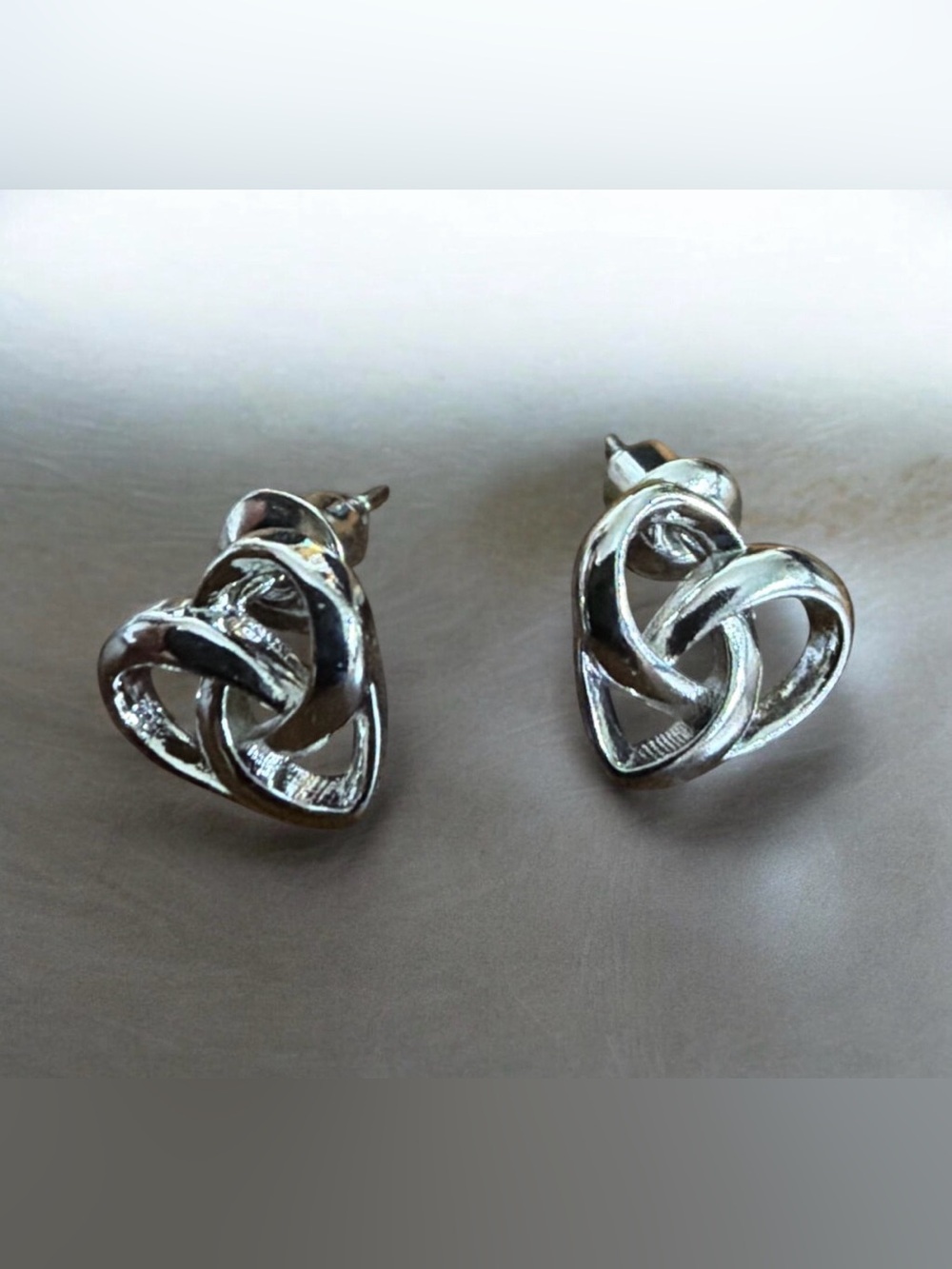 Silver Tone  Heart Knot Stud Earrings - Women Jewelry
